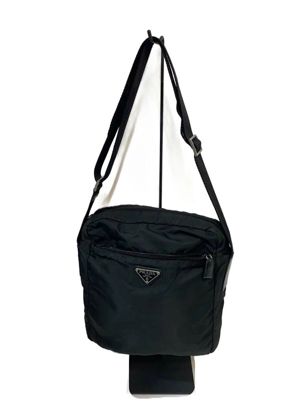 Prada Triangle Plate Square Shoulder Bag Black